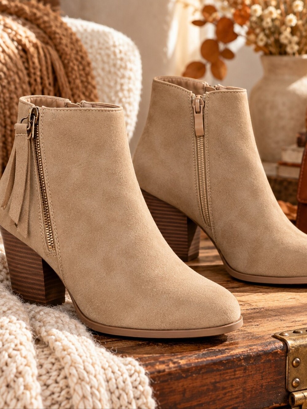 Journee Collection Taupe Double Zip Booties Size 7.5